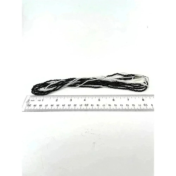 Cluster Layered Black and White Tiny Seed Bead Multi Strand Necklace 17" Long - Picture 5 of 11